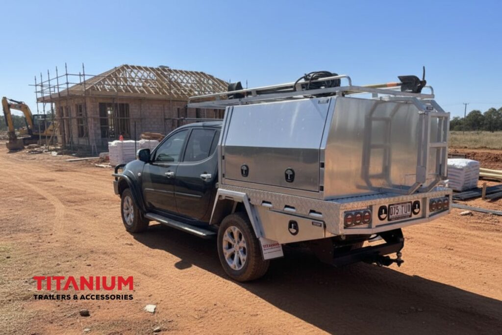 Custom UTE Tray and canopy on a job site
